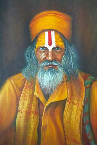 Sadhu | Oil on paper | Size-14 x 22 inches | Yr-2020 culture design figure illustration india painting portrait ramrokade