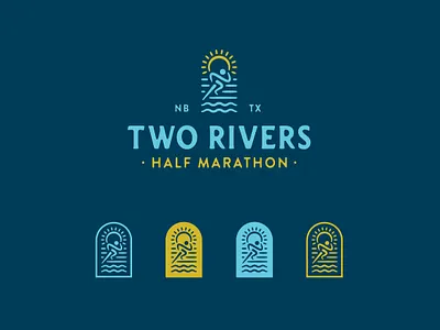 Two Rivers Half Marathon athlete branding color design event design event logo identity design illustration illustration art logo logo design race race logo runner running texture typography vector