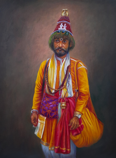 Vasudeo/ Oil on canvas painting/ size- 24 x 36 inches / Yr-2020 culture design figure illustration india painting portrait ramrokade social vasudeo