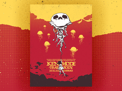 KEN mode Gig Poster balloon illustration jellyfish noise rock screenprint skull sky