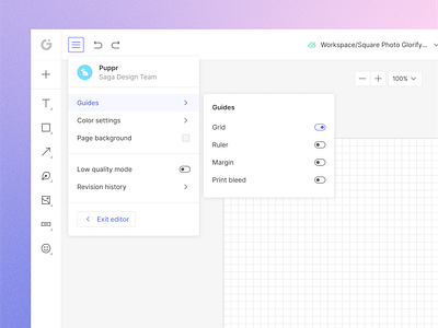 Grids, Rulers, Margins & much more background canvas design editor graphic graphic design grids guide guidelines menu navigation product design space work tool ui design uiux ux design