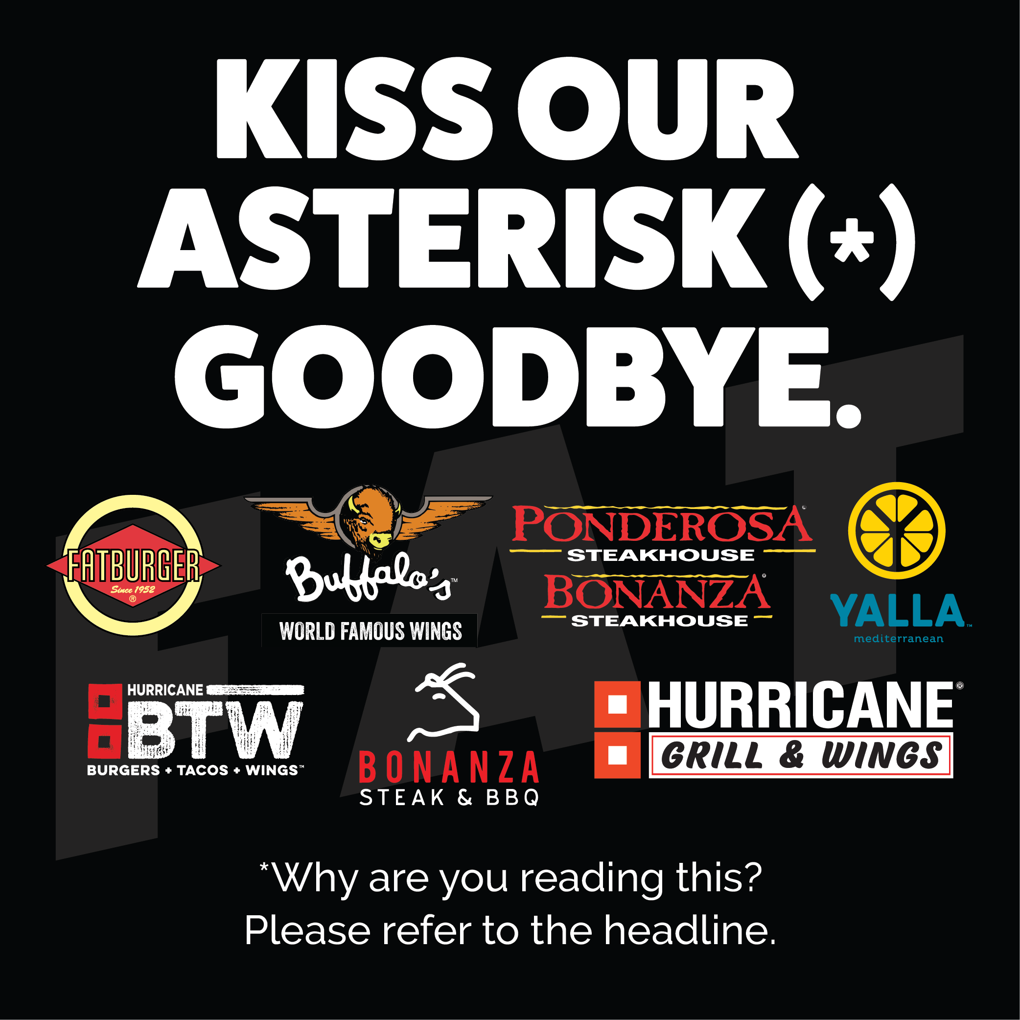 FAT Brands Inc. - "Kiss Our Asterisk (*) Goodbye" Campaign branding design digital marketing graphic design photoshop web banner design