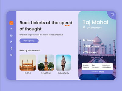 Ticket booking website landing page architecture concept graphic design landing page monuments purple taj mahal ticket ui ux