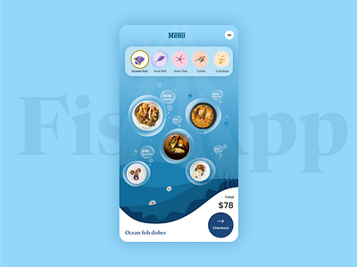 Sea foodservice kiosk - Fishapp app blue food foodservice kiosk ocean ocean food saas ui underwater ux website