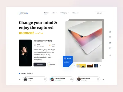 PhotoBy | Photography Social Media Platform Landing Page apple artist capture detail hero image instagram landing like mac macbook photo photography platform power profile section social media star unsplash