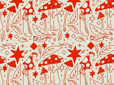 Cottagecore Mushroom Repeating Pattern