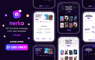 Nerko - NFT Portfolio Onepage crypto crypto art crypto currency design digital art figma html html5 logo metaverse nft nft blockchain nft minting nft portfolio site template swiper template ui uikit3 wordpress