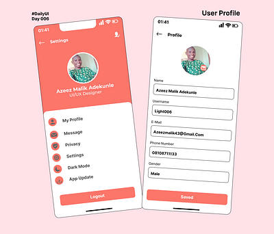 #dailyUI 006 User friendly mobile app profile. app app design design ui uiux uiux design ux