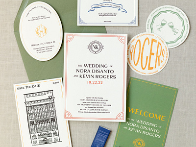 Chicago Athletic Association Wedding: Invitation Suite + Extras architecture branding building chicago coaster coasters cocktail handdrawn illustration invitation letterpress logo matchbox set suite vintage wedding weddingbranding weddinginvitation weddinglogo