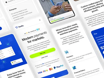 Vaulta - Fintech Landing Page Responsive app design cansaas clean design finance fintech interface mobile mobile app mobile design modern responsive responsive design saas transaction ui ux web