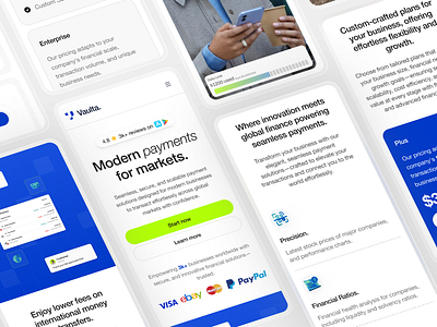 Vaulta - Fintech Landing Page Responsive app design cansaas clean design finance fintech interface mobile mobile app mobile design modern responsive responsive design saas transaction ui ux web