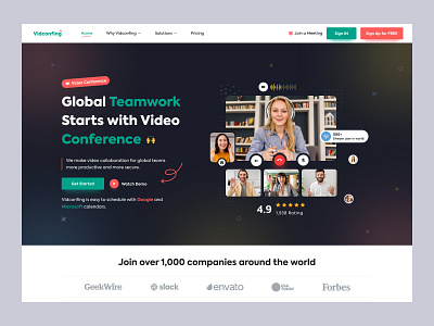 Vidconfing - Video Conference Landing Page app design creative design dark landing page dark mode design landingpage meeting meeting landing page minimal design ui ui design uiux design ux ux design video conference webdesign