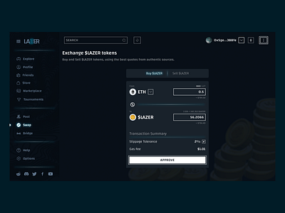 Token Exchange Page for LAZER blockchain blockchain gaming design figma game design gamefi interaction nft product design token ui ux