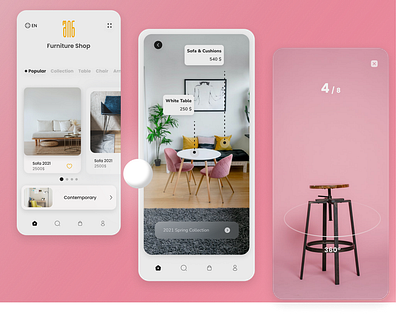 Furniture Store Mobile App 3d 3d app design 3d view animation app branding design ecommerce furniture app design furniture shop furniture store graphic design illustration logo product page search history search product ui ux