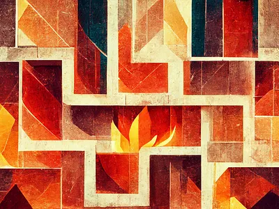 Fiery Inferno Bricks Design background brick colorful design digital art fire flames geometric illustration wallpaper