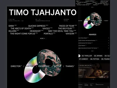 Timo Tjahjanto - Personal Landing Page black white branding design film illustration landing page movie personal web personal website typography ui ui design uiux web website