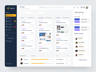 Atur.In - Productivity Dashboard clean dashboard dashboard task manager design flat manage task manage team management app manager minimal minimalist product product design task task list task management tasks tasks dashboard management team ui