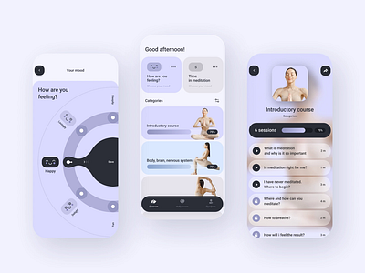 Meditation self-knowledge app concept app gradient interface interface design ios meditation meditation app mobile mobile app mobileappdesign purple ui ux ux ui design yoga yoga app