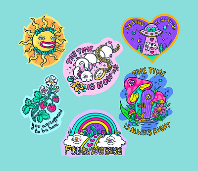 Good Vibes Instagram Stickers Design cartoon cool quotes good vibes insta stickers instagram merchandise design pop art positive affirmations stickers surreal art tiktok