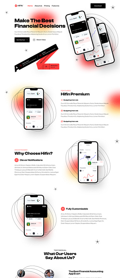 HIFIN- FINANANCE APP LANDING PAGE DESIGN 3d animation app branding design graphic design illustration logo motion graphics ui vector