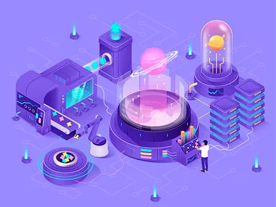 Galaxy Factory Isometric Illustration 3d design header illustration isometric ui vector website