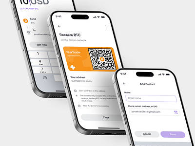 FluxTrade - Send & Receive Crypto app app design asset binance bitcoin blockchain clean crypto crypto app crypto wallet cryptocurrency design fintech mobile mobile app mobile app design mobile ui trading app uiux wallet