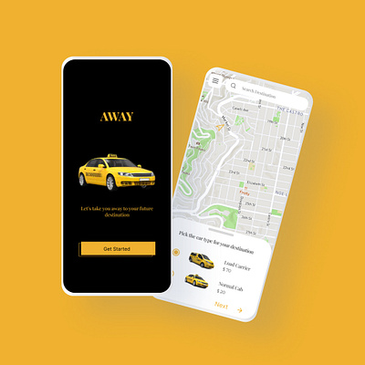 An app interface for a yellow cab company app design design figma ui