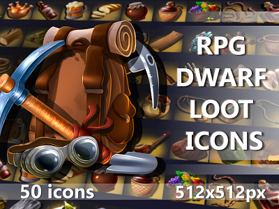 RPG Dwarf Loot Icons 2d art asset assets dwarf dwarves fantasy game game assets gamedev gnome icon icone icons indie game loot mmo mmorpg rpg set