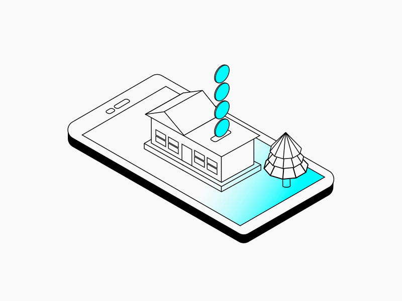 Scene with a bank and tree 2d after effects animated ui animation app crypto crypto app design finance json lottie motion design motion graphics subtle ui web3