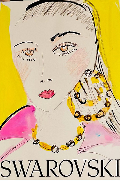 Swarovski Event X Lucia Emanuela Curzi drawing expressive faces fashion line and color live art live event drawing people portraits