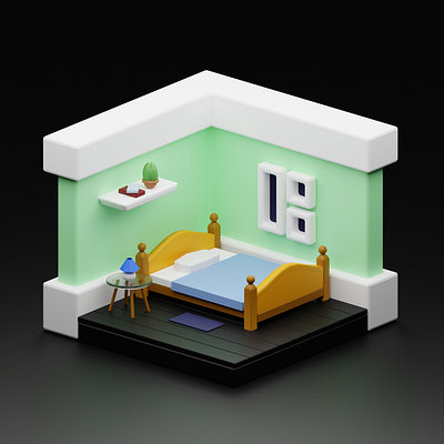 Isometric room 3d 3dillustration b3d blender