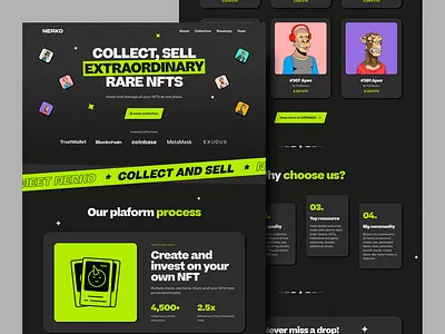 Nerko - Web3.0, NFT Portfolio and Landing page - dark version 3d animation branding design digital agency figma graphic design html5 illustration landing page logo metaverse motion graphics nft nft landing page nft portfolio ui ux web3.0 wordpress