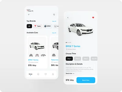 Car Rental App app design app ui car clean design mobile app mobile design rent ui design