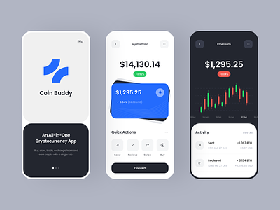 Coin Buddy - Crypto trading mobile app design clean crypto application cryptocurrency design minimal mobile app mobile app design mobile application mobile application design product design ui ux