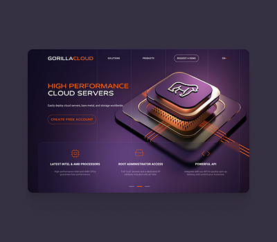 Hosting website UI/UX 3d cinema 4d cloud gorilla hosting orange purple ui uiux ux