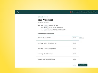 ProducePay Marketplace - Price Sharing Workflow composition design typography ui visual design