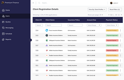 Users' Menu for Premium Finance Project design ui ux web app