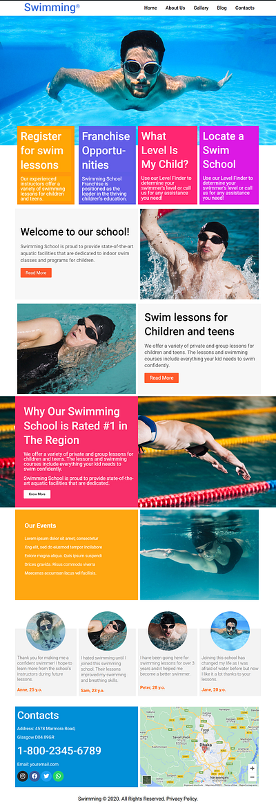 Swimming Landing Page boostrap css design html jpg logo png psd typography xd