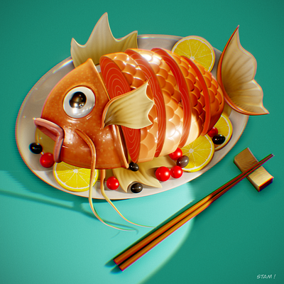 Magikarp Fillet - Pokemon - 3D Illustration 3d 3d art 3d illustration 3d model 3d sculpting cartoon concept art design game assets game props illustration manga nft nft art pokemon