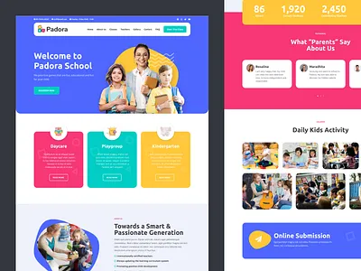 Padora - Kindergarten & Child Care Elementor Template Kit design elementor kindergarten landing page school template kit web design wordpress