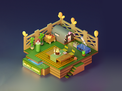 Bilibili Camping 3d blender icon illustration ui