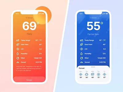 Minimal Weather App Concept - Weekly Warmup app blue clean design forecast haze icons ios minimal orange rain temperature ui weather