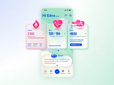 BodyBot Health App Concept - Dashboard 3d app design glassmorphism health app mascot sketch ui ui design uxui