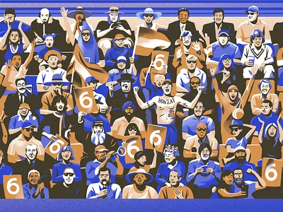 Bat, Ball and Field characters cricket crowd editorial endpapers illustration