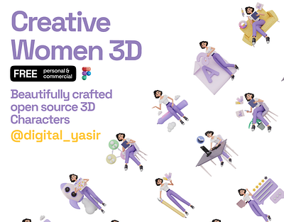 Creative Women 3D Free Design 3d 3d assets 3d character 3d design 3d modeling app branding design graphic design illustration logo typography ui ux vector