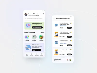 Online Healthcare App app design cards design e commerce glassmorphism health app healthcare app light theme medicine app old people shopping ui ui design ux