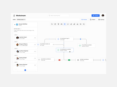 Workstream Pathflow app connectors dashboard design flow menu ui