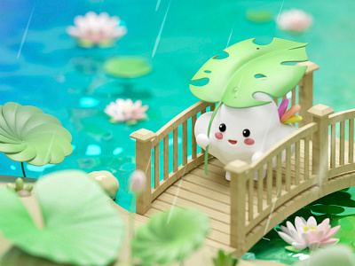 3D Summer Illustration 3d blender design illustration lotus rain render summer