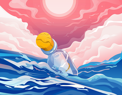 Message in the bottle. Inkscape 1.2 blue cloud illustration inkscape landscape moon night ocean sea vector waves