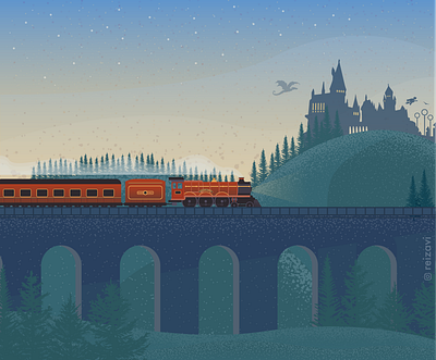 Back to Hogwarts adobe illustrator design flat design hogwarts illustration landscape train vector